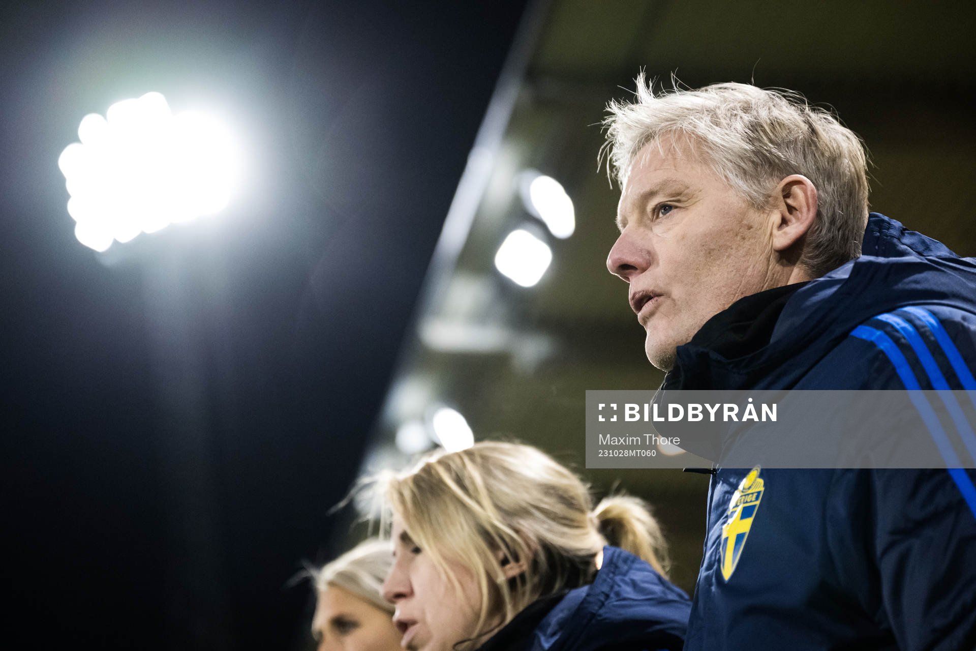 Head coach Anders Bengtsson ahead of the UEFA Women's under-19 Euro Qualifier football match between Spain and Sweden on October 28, 2023 in Västerås.