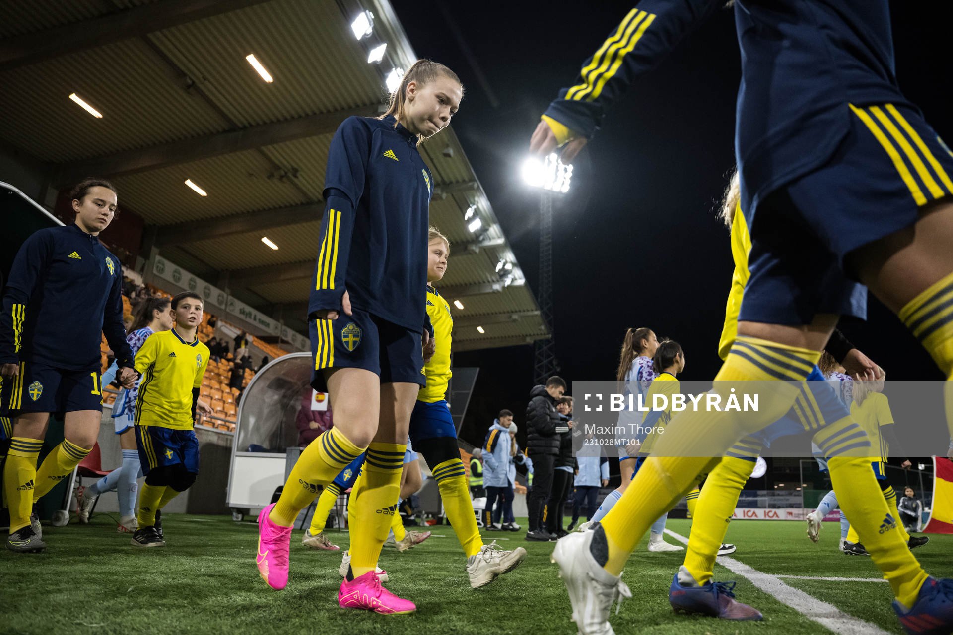 Bea Sprung of Sweden enters the pitch