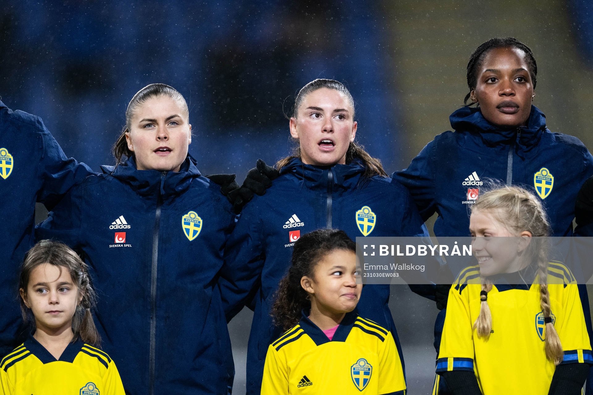 Hanna Wijk, Emilia Pelgander and Evelyn Ijeh of Sweden