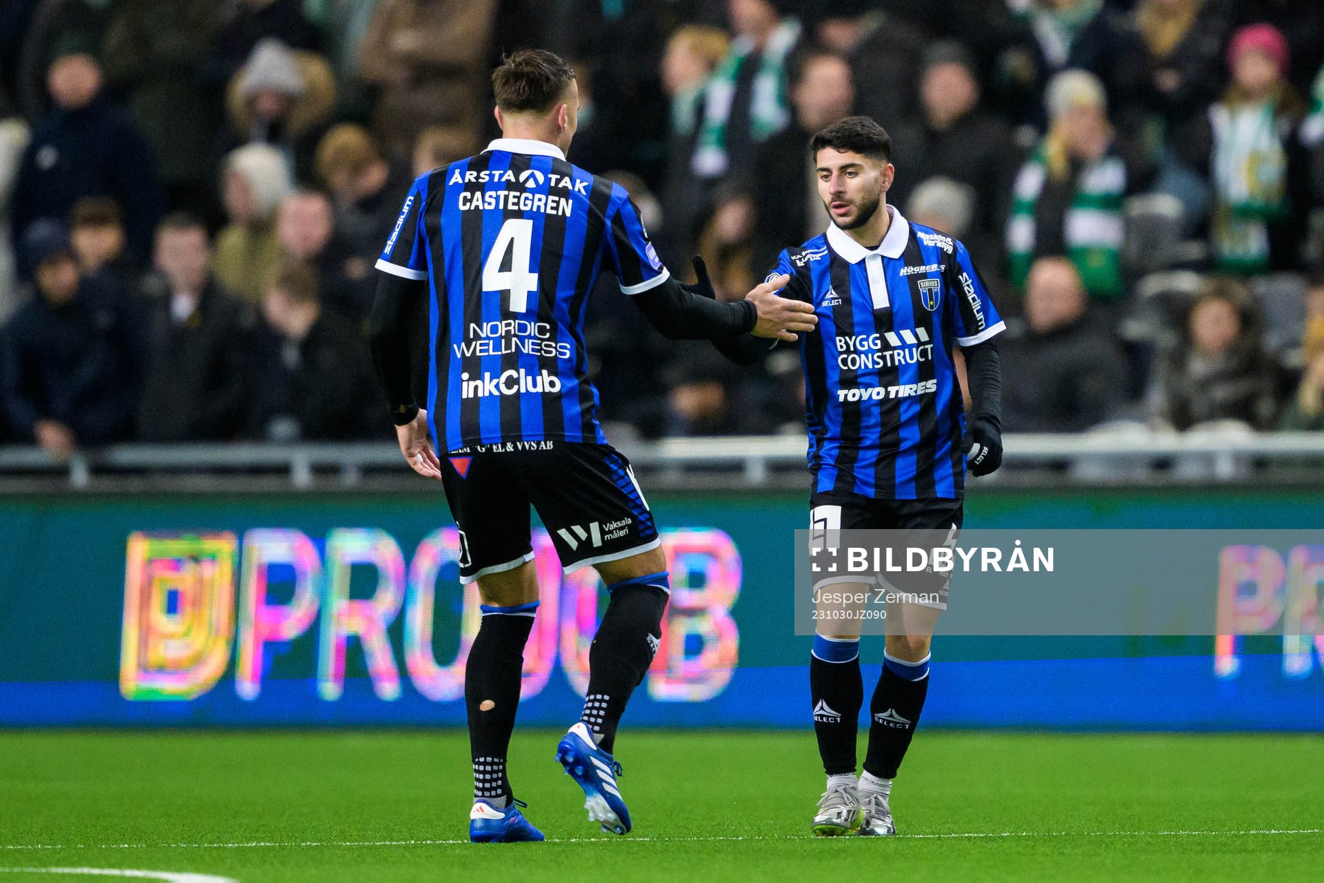 Sirius André Alsanati jublar efter 2-1 under fotbollsmatchen i Allsvenskan mellan Hammarby och Sirius den 30 oktober 2023 i Stockholm. 