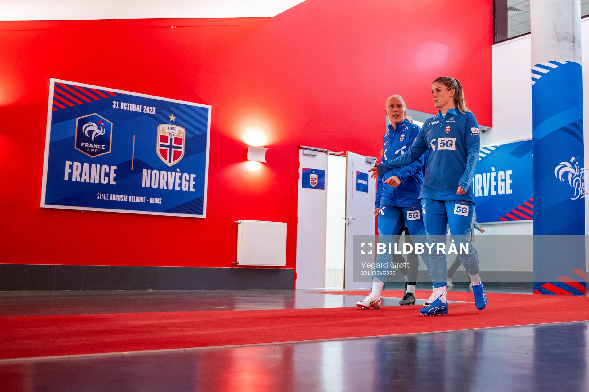 Maria Thorisdottir and Maren Mjelde of the Norwegian