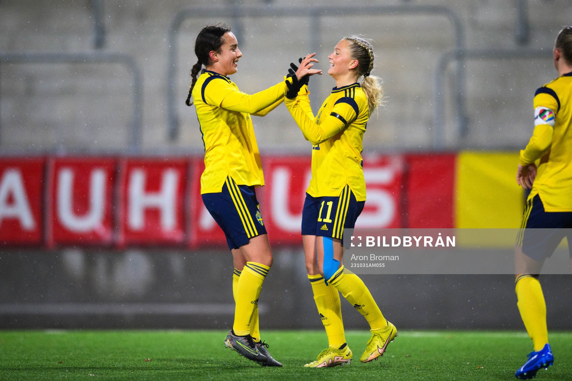Victoria Svanström and Tilda Sandén of Sweden celebrates