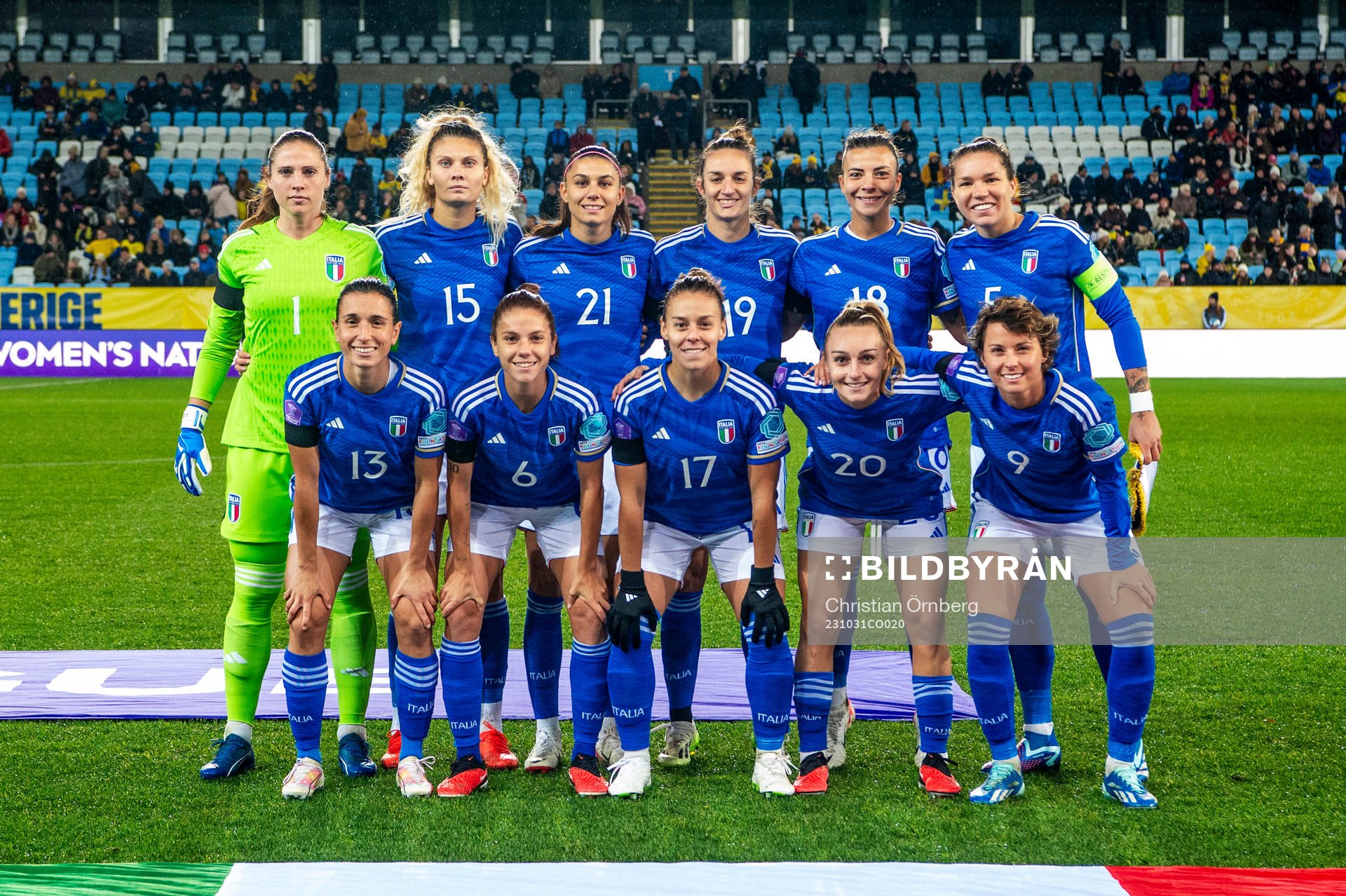 The starting eleven of Italy ahead of the UEFA Women's Nations League football match between Sweden and Italy on October 31, 2023 in Malmö.
