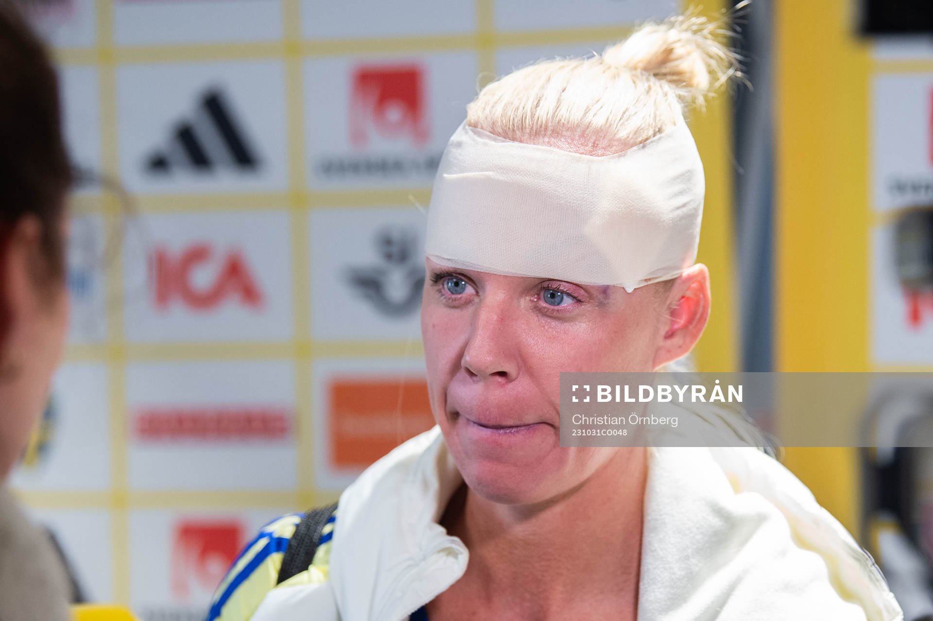 Caroline Seger of Sweden in mixed zone