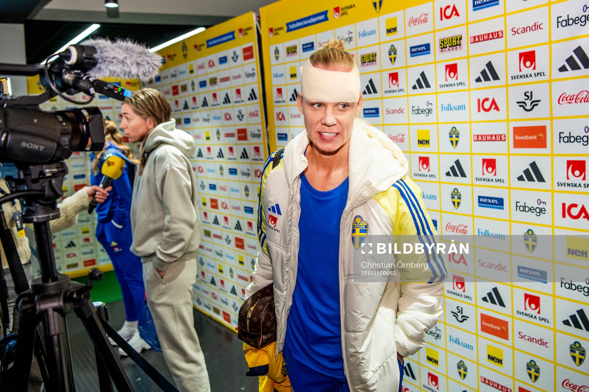 Caroline Seger of Sweden in mixed zone