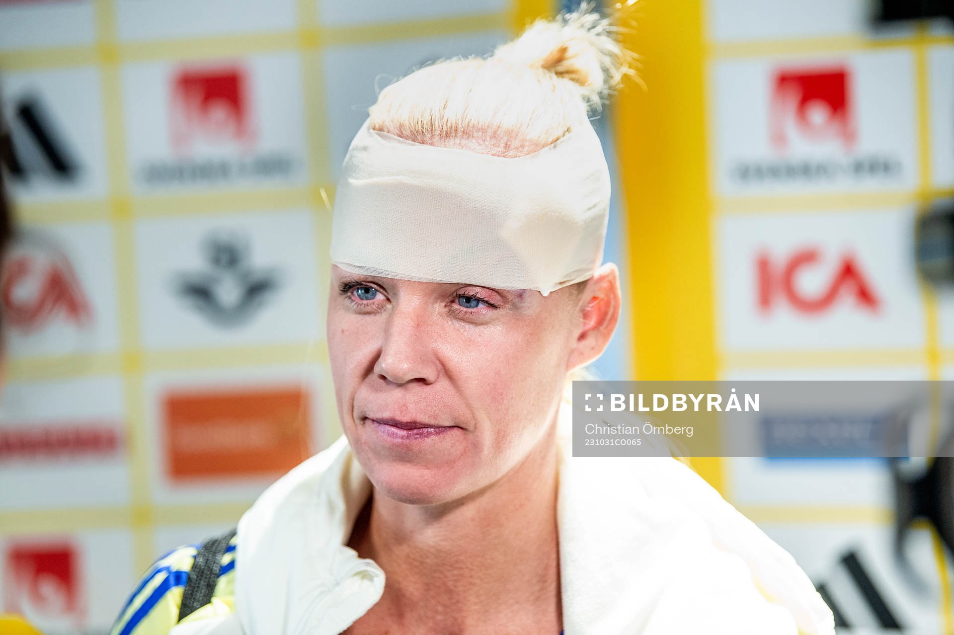 Caroline Seger of Sweden in mixed zone