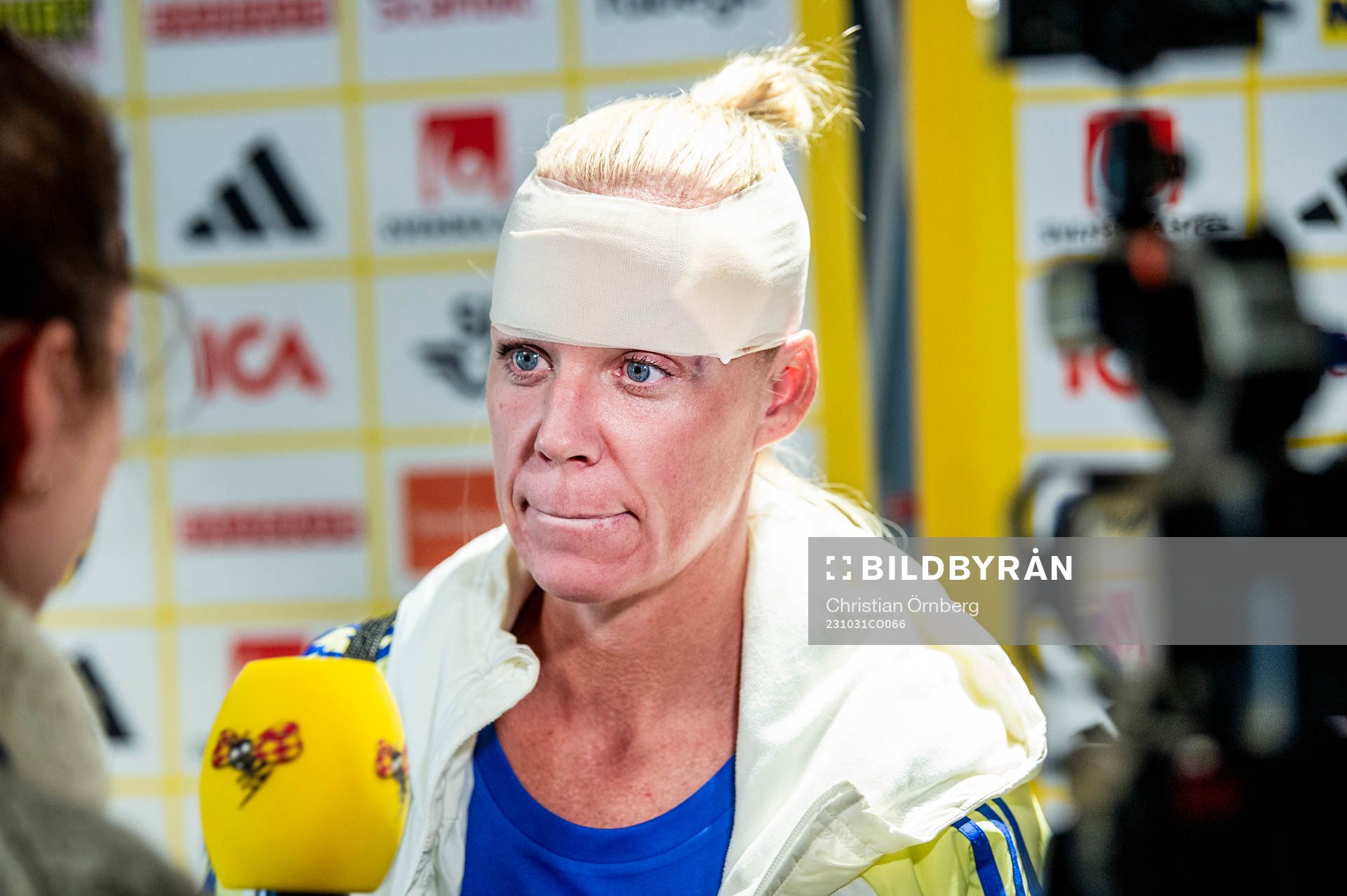 Caroline Seger of Sweden in mixed zone