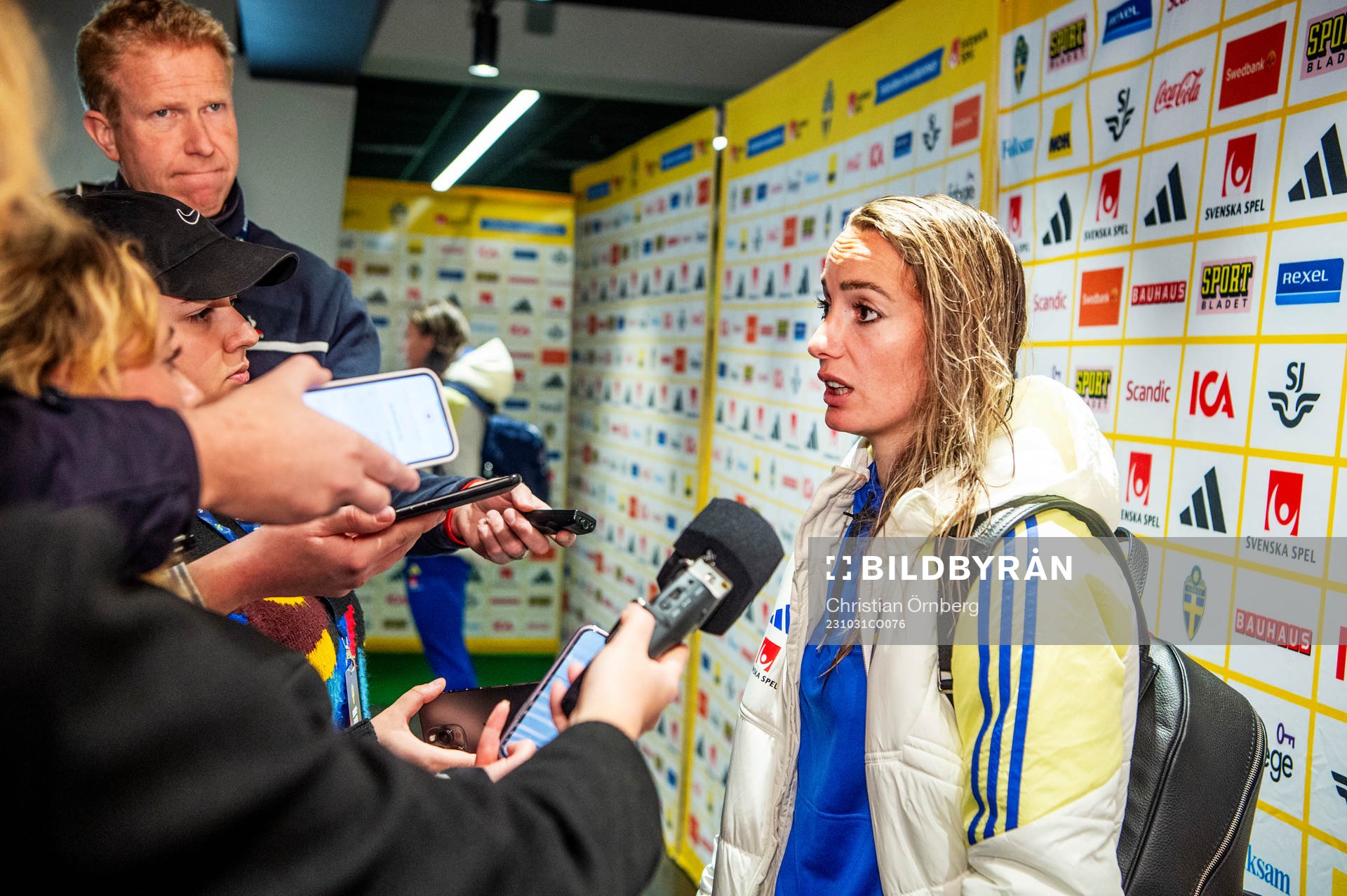 Kosovare Asllani of Sweden in mixed zone