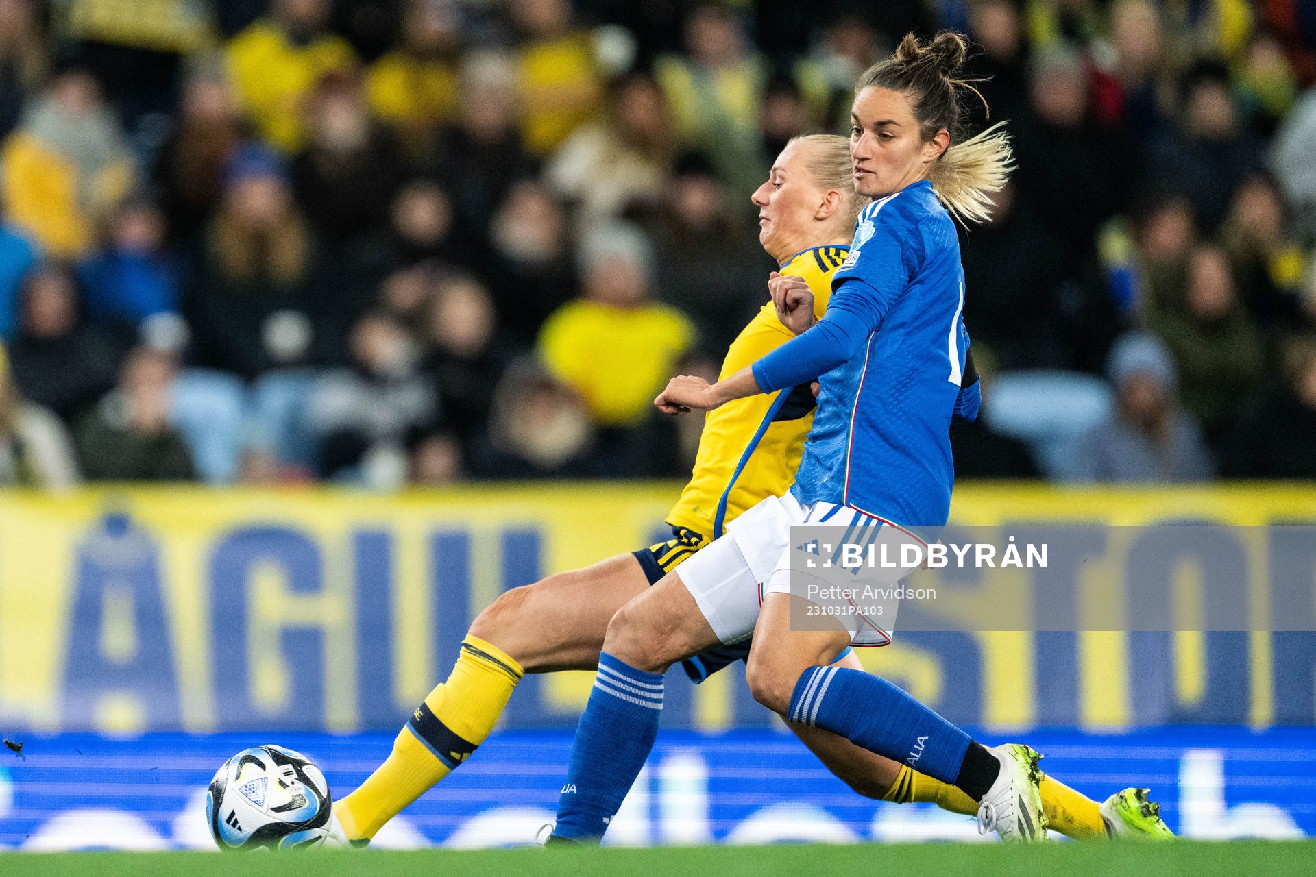 Stina Blackstenius of Sweden and Martina Lenzini of Italy