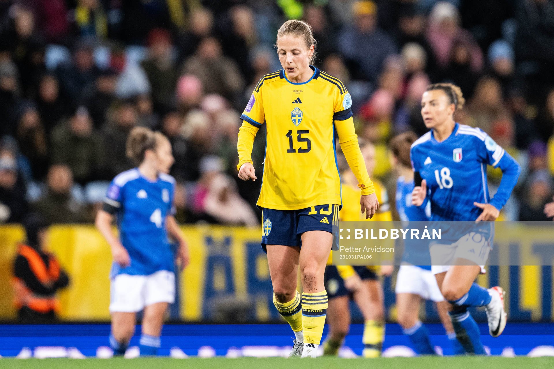 Anna Anvegård of Sweden looks dejected