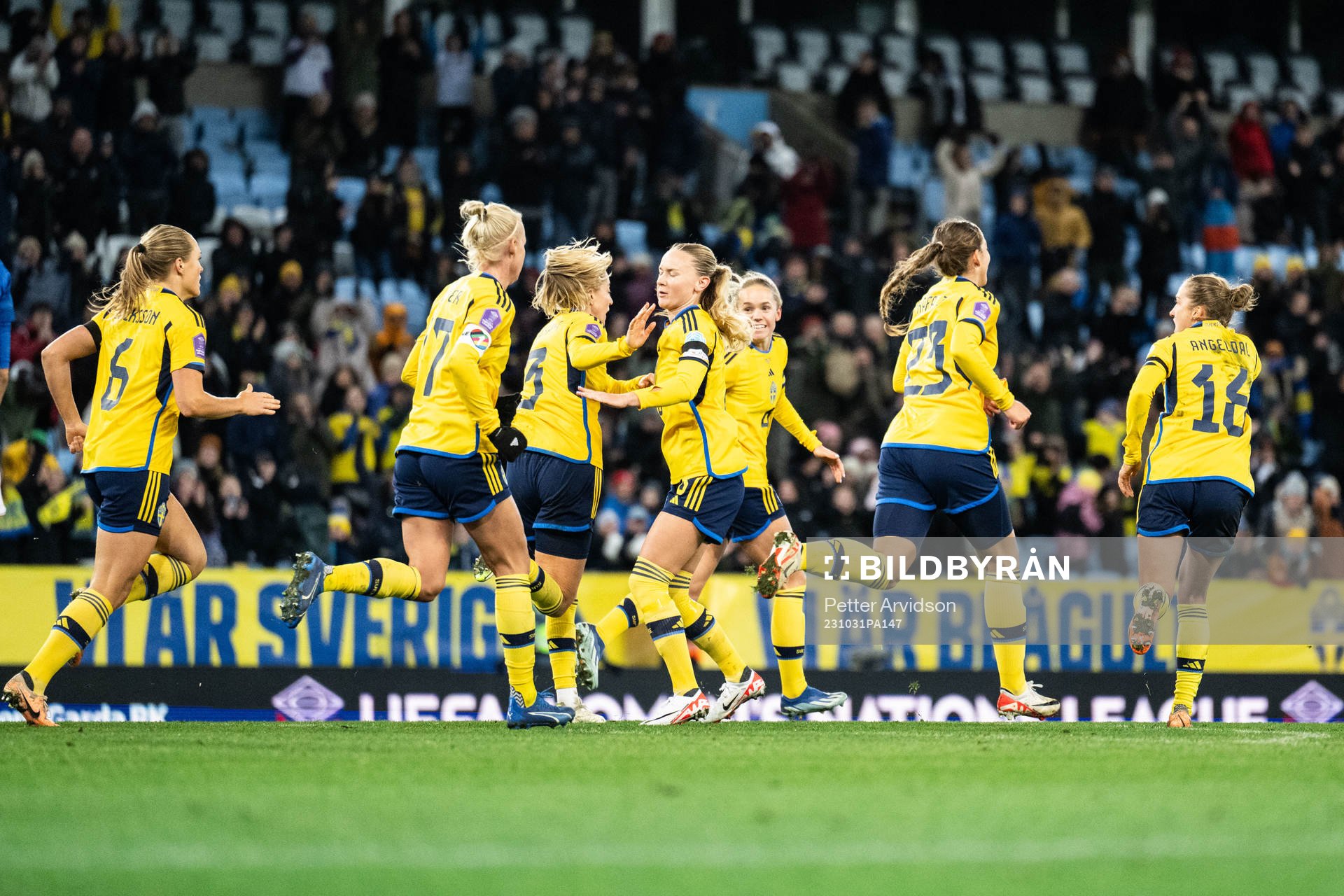 Linda Sembrant of Sweden celebrates with team mates