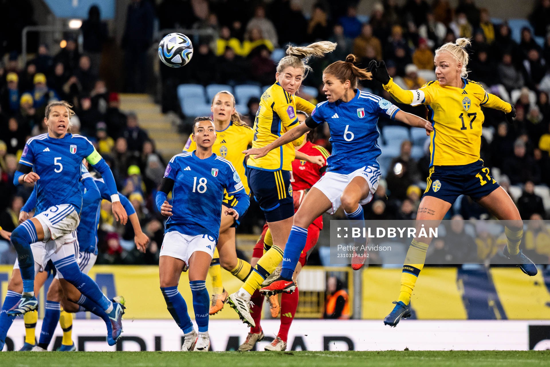 Linda Sembrant of Sweden scores the 1-1 goal in action with