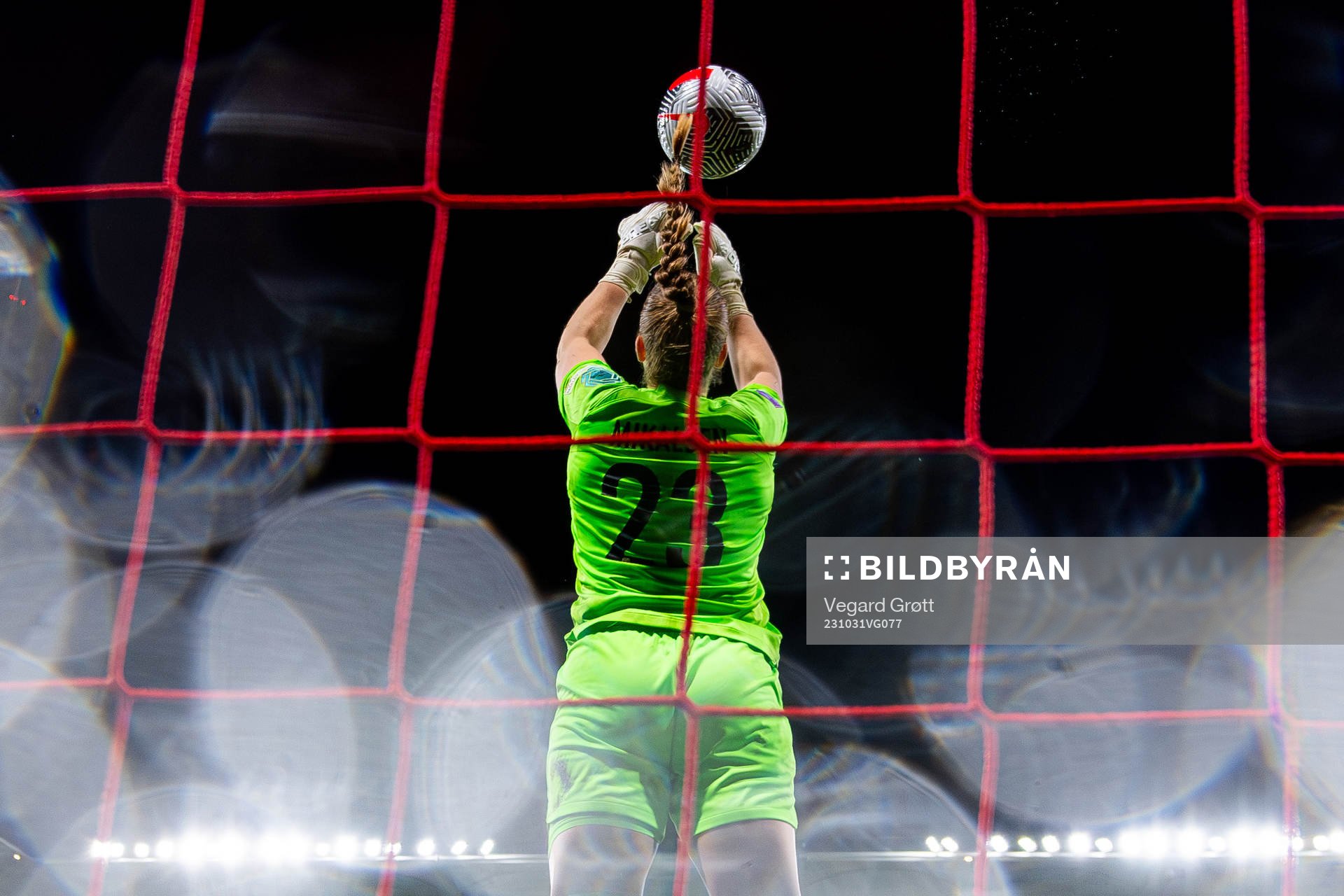 Goalkeeper Aurora Mikalsen of Norway makes a save