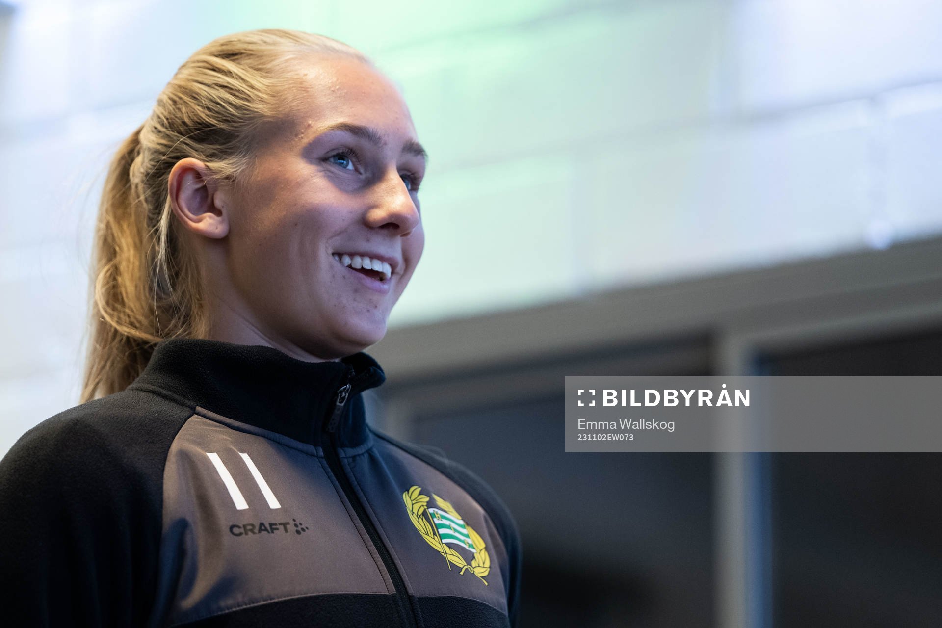 Ellen Wangerheim i mixade zonen efter en träning med Hammarby den 2 november 2023 i Stockholm. 