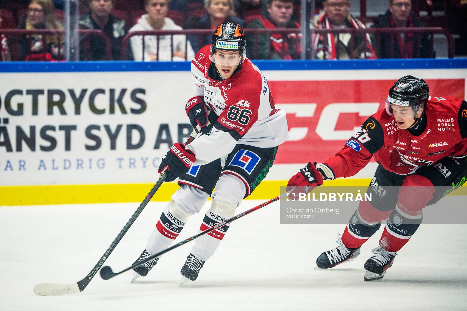 Örebros Mathias Bromé mot Malmö Redhawks Teemu Kivihalme