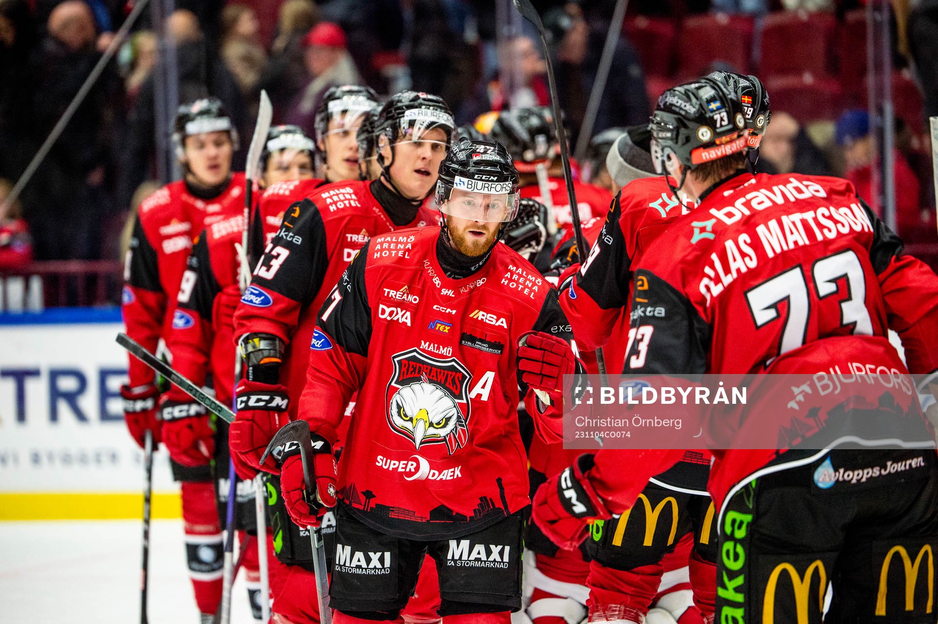 Malmö Redhawks Joakim Ryan jublar med lagkamraterna