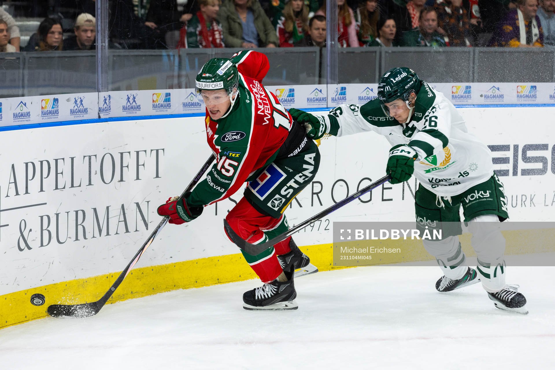 Frölundas Gustav Rydahl och Färjestads Joel Nyström