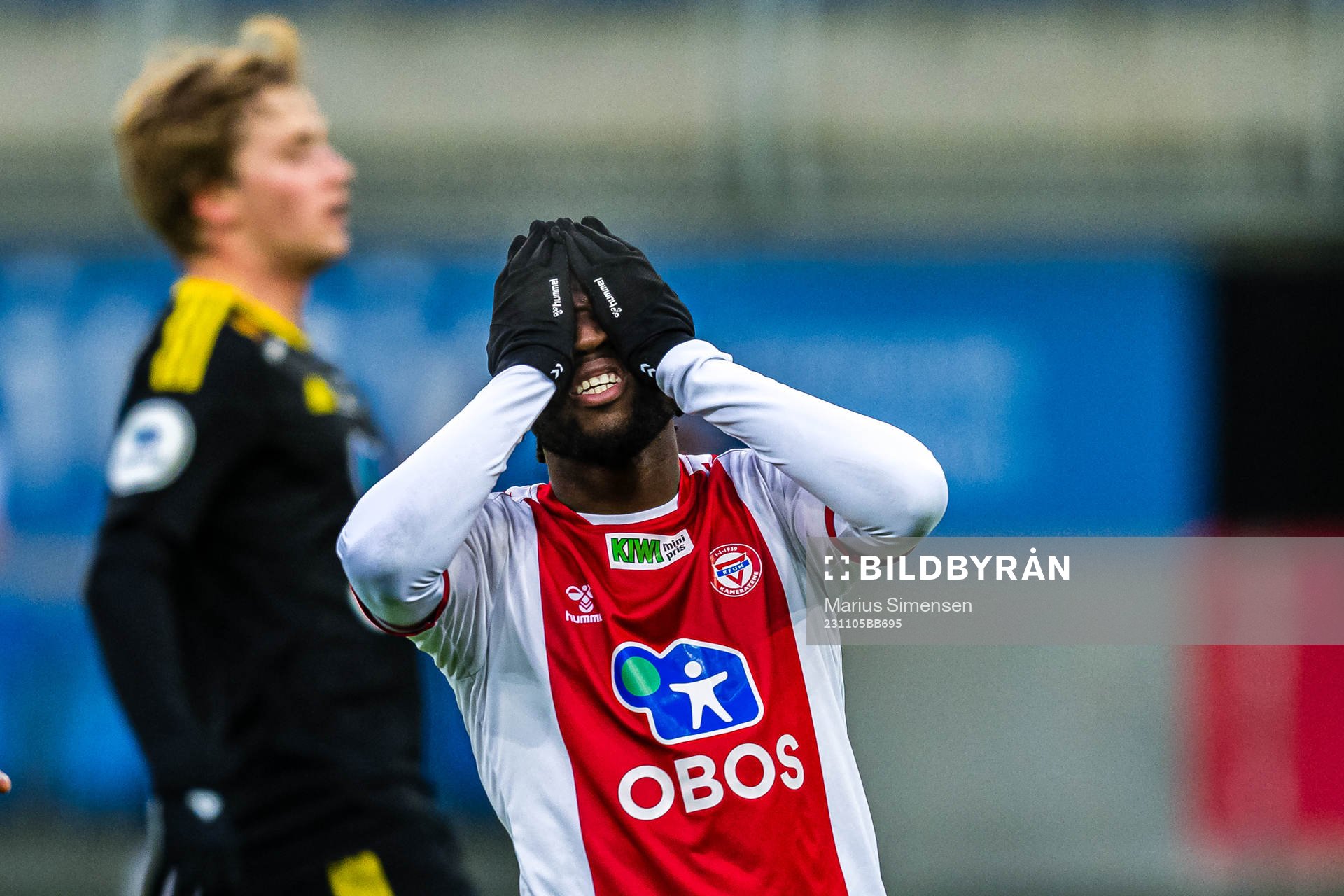 Obilor Denzel Okeke of KFUM looks dejected