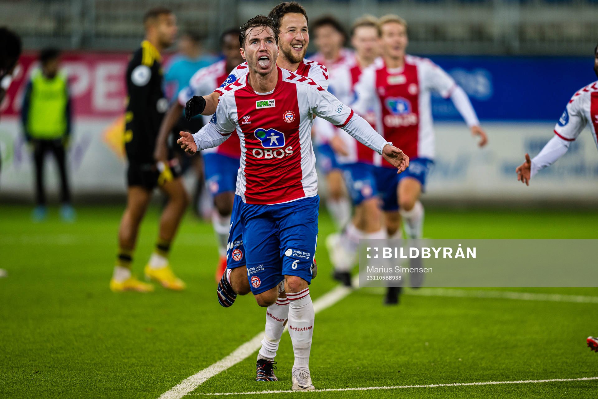 Remi-André Svindland of KFUM celebrates after scoring the 1-0 goal during the OBOS-ligaen match between KFUM and Skeid on November 5, 2023 in Oslo.