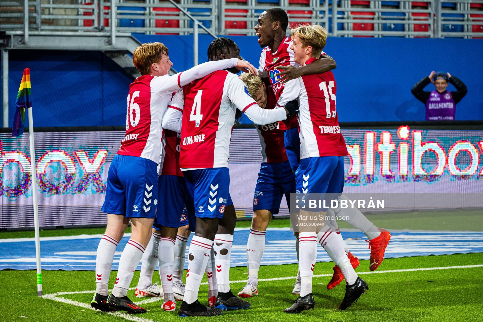 Remi-André Svindland of KFUM celebrates after scoring the 1-0 goal during the OBOS-ligaen match between KFUM and Skeid on November 5, 2023 in Oslo.