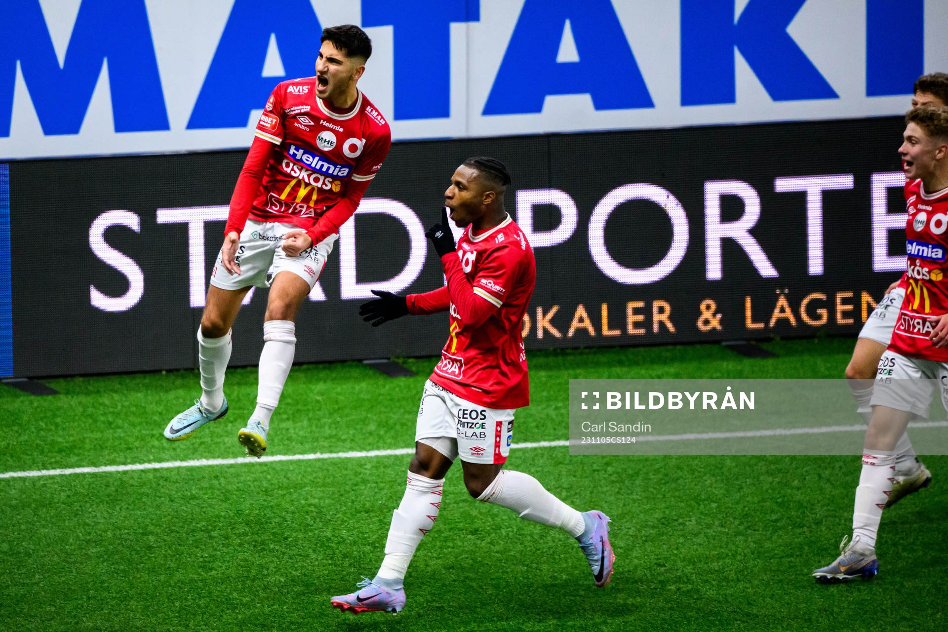 Degerfors Peter Gwargis jublar under fotbollsmatchen i Allsvenskan mellan Elfsborg och Degerfors den 5 november 2023 i Borås. 