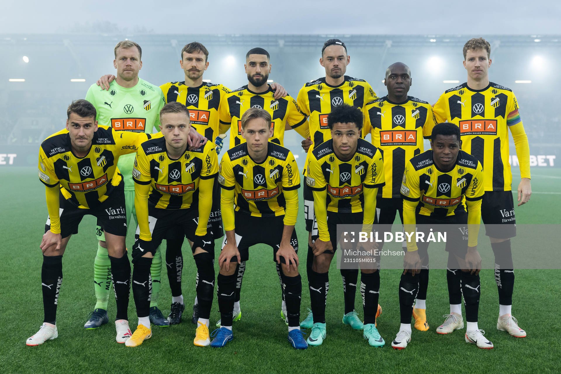Häckens startelva poserar för en bild inför fotbollsmatchen i Allsvenskan mellan Häcken och Malmö FF den 5 november 2023 i Göteborg. 