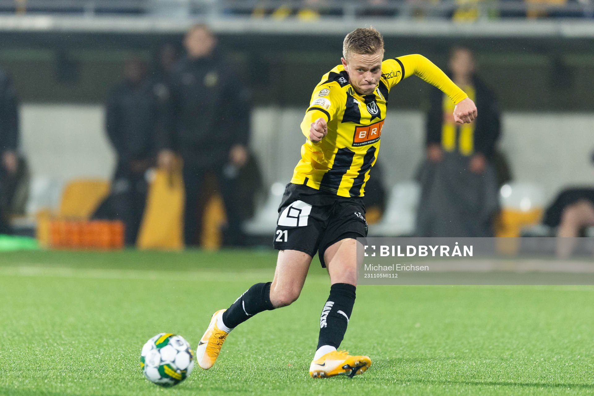 Häckens Tomas Olai Totland under fotbollsmatchen i Allsvenskan mellan Häcken och Malmö FF den 5 november 2023 i Göteborg. 