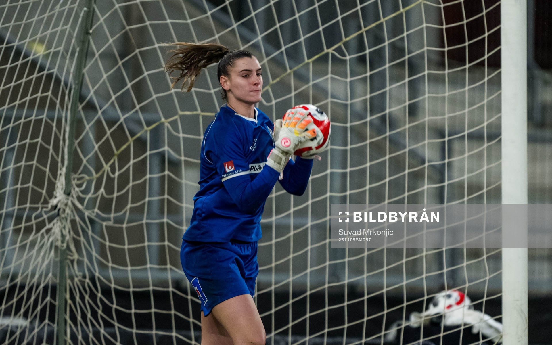 Växjö DFFs målvakt Hensley Hancuff under fotbollsmatchen i Damallsvenskan mellan Växjö DFF och Djurgården den 5 november 2023 i Växjö.