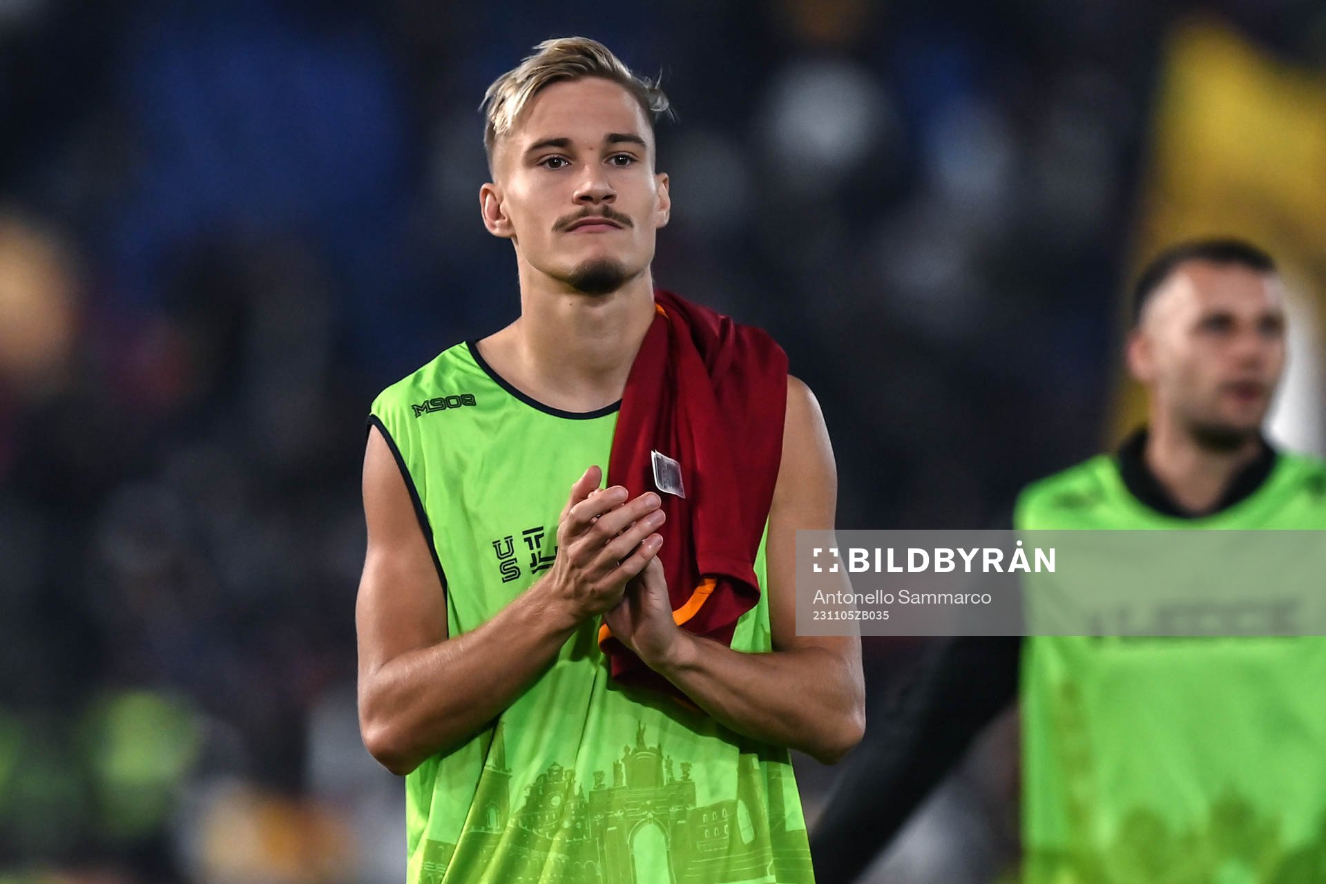 Lecces Pontus Almqvist under fotbollsmatchen i Serie A mellan Roma och Lecce den 5 november 2023 i Rom. 