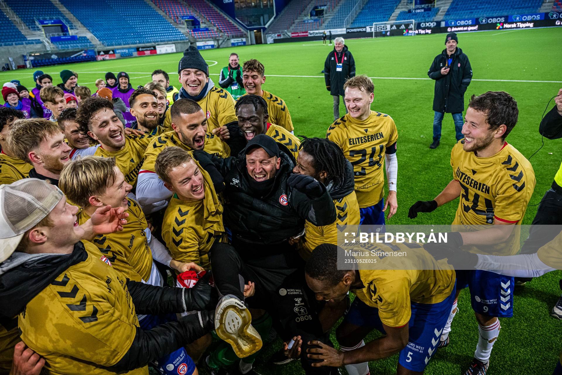 Johannes Moesgaard, head coach of KFUM, celebrates after the OBOS-ligaen match between KFUM and Skeid on November 5, 2023 in Oslo.