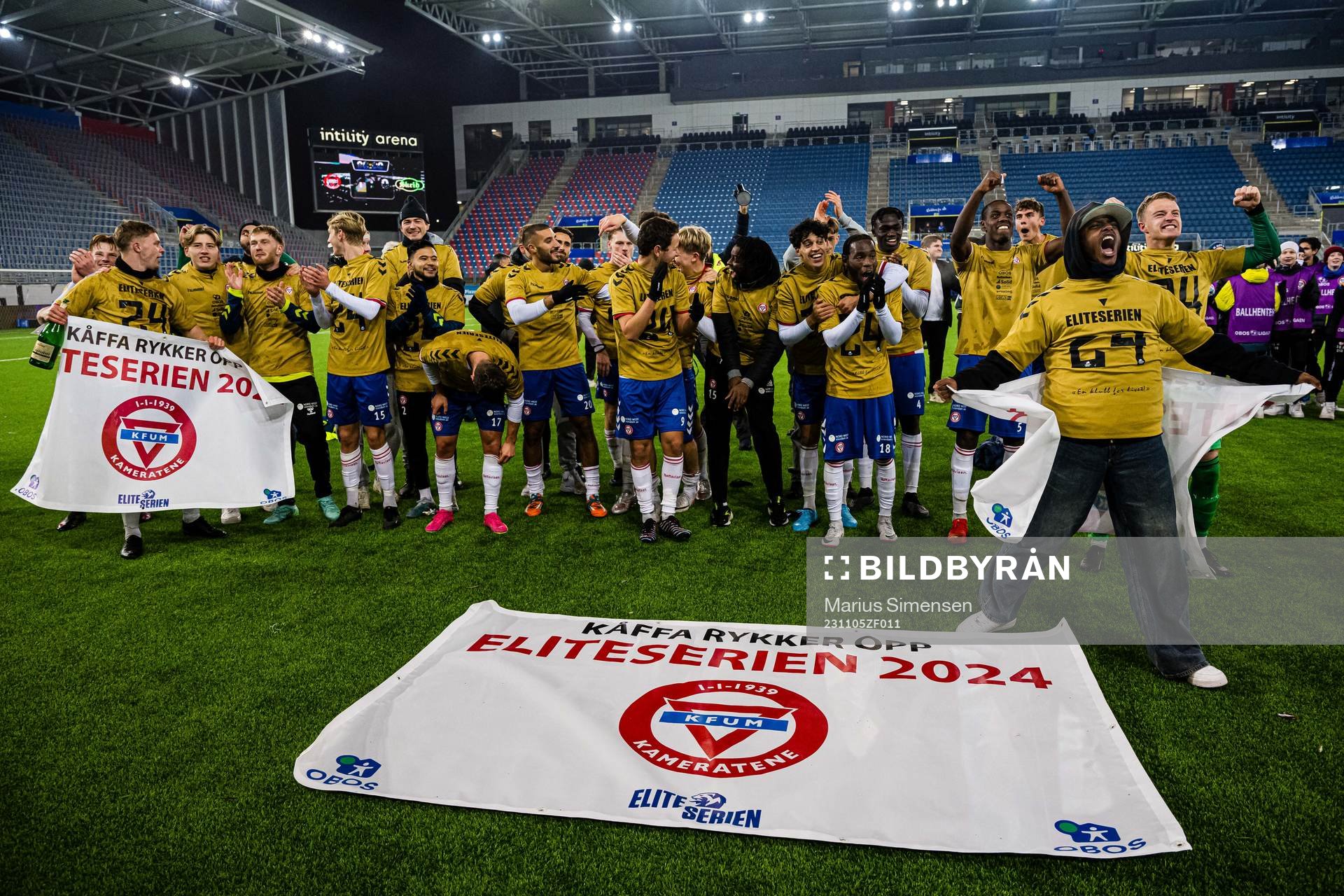 Players of KFUM celebrates promotion to the Eliteserien