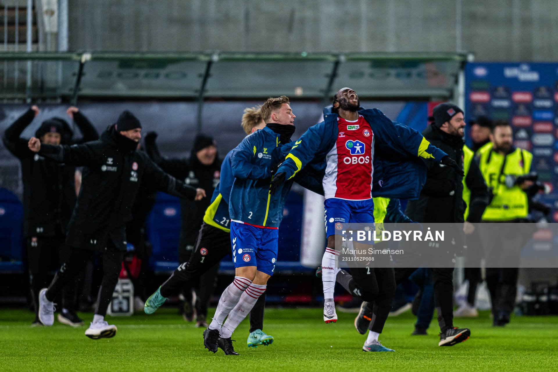 Obilor Denzel Okeke of KFUM celebrates at the final whistle