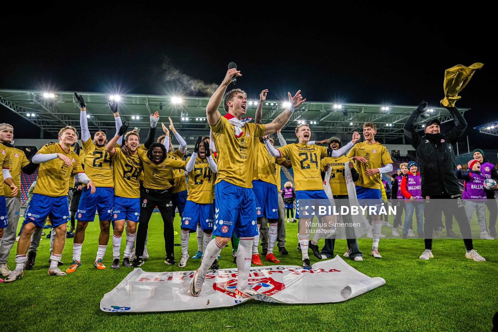 Remi-André Svindland of KFUM celebrates promotion to the