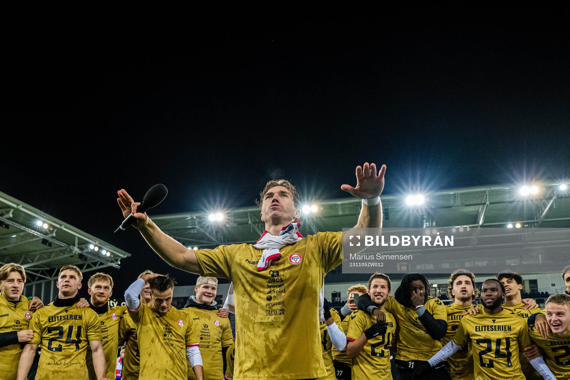 Remi-André Svindland of KFUM celebrates promotion to the Eliteserien after the OBOS-ligaen match between KFUM and Skeid on November 5, 2023 in Oslo.