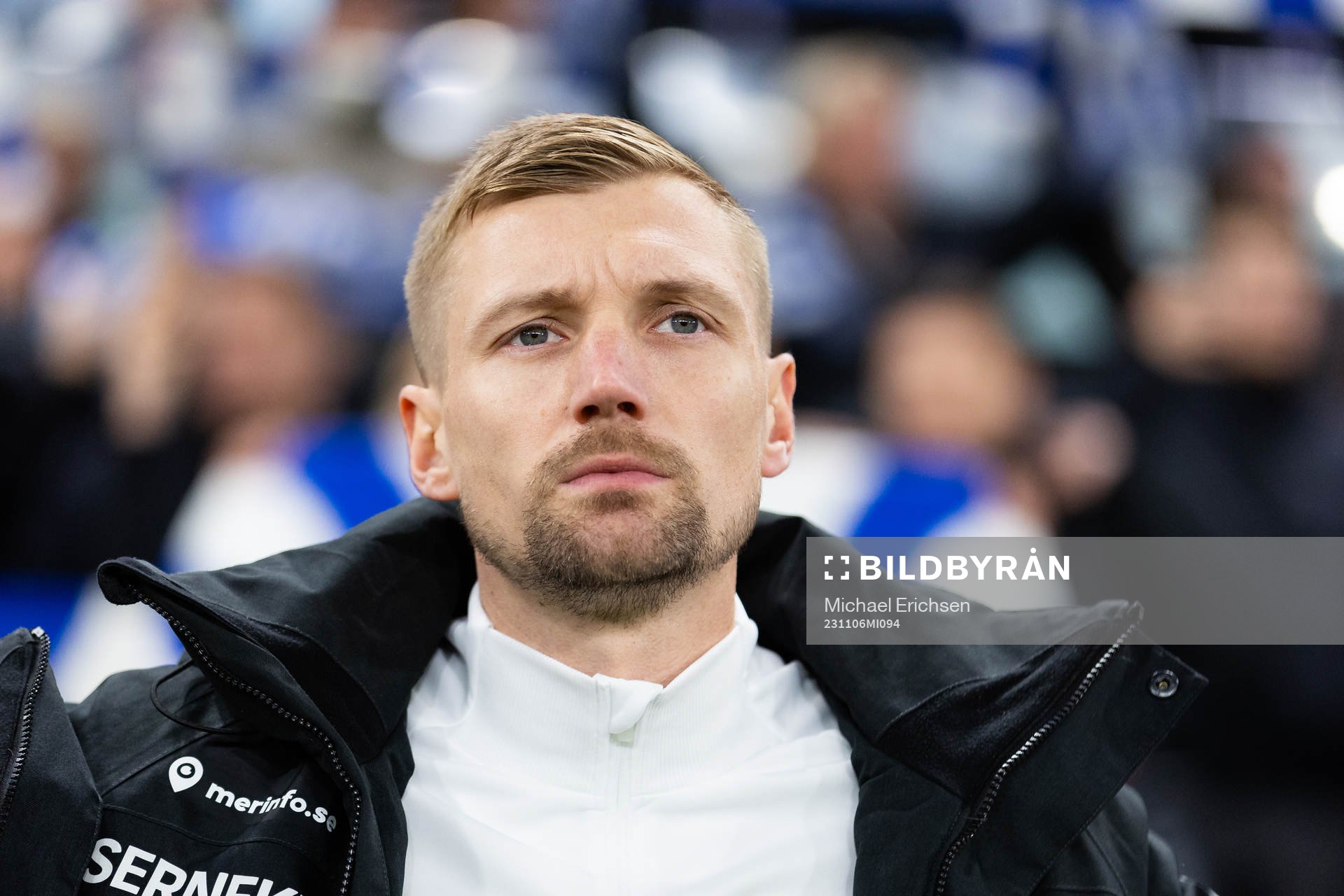 IFK Göteborgs Sebastian Eriksson innan fotbollsmatchen i Allsvenskan mellan IFK Göteborg och AIK den 6 november 2023 i Göteborg. 