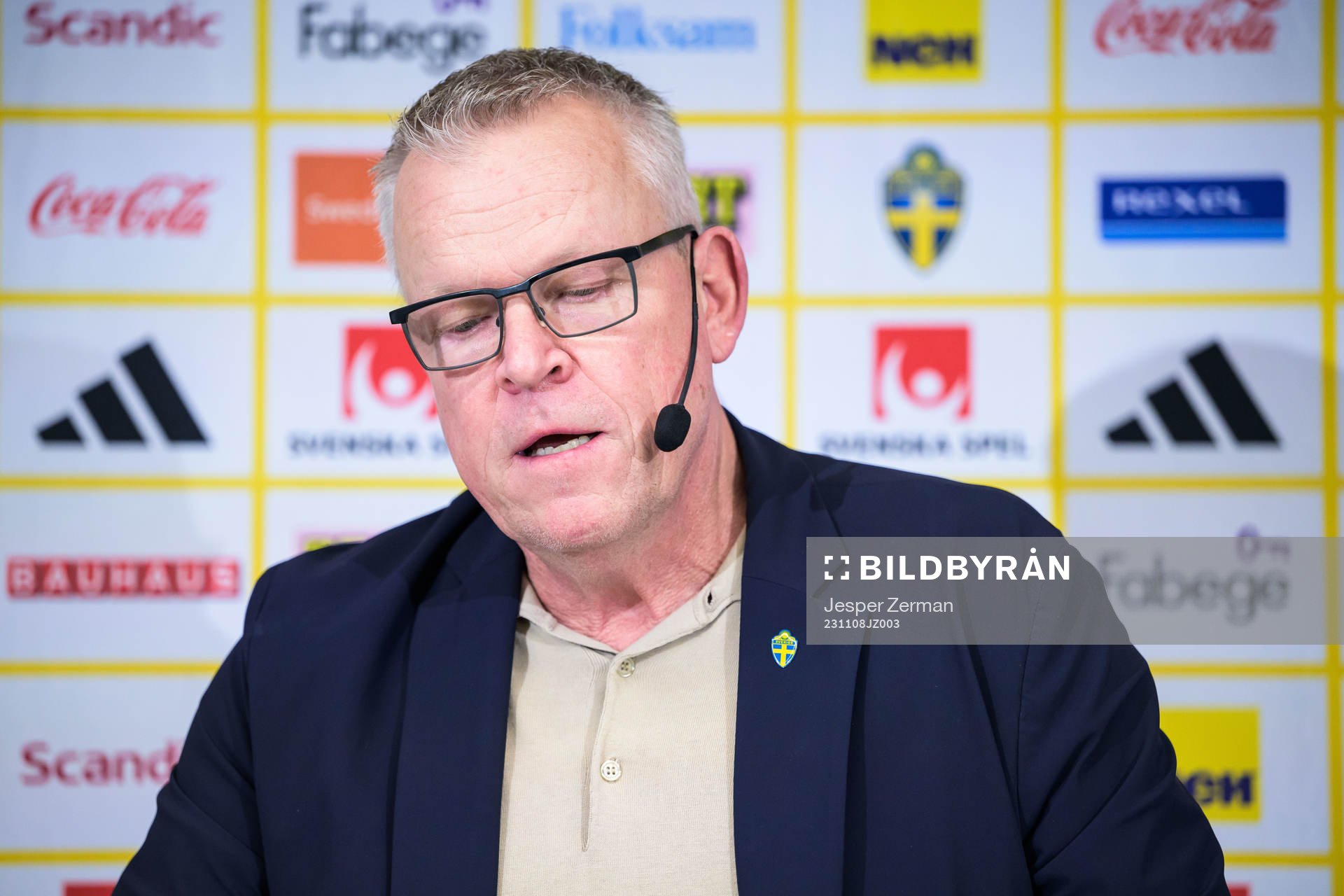 Janne Andersson, head coach of the Swedish men’s football national team at a press conference on November 8, 2023 in Stockholm.