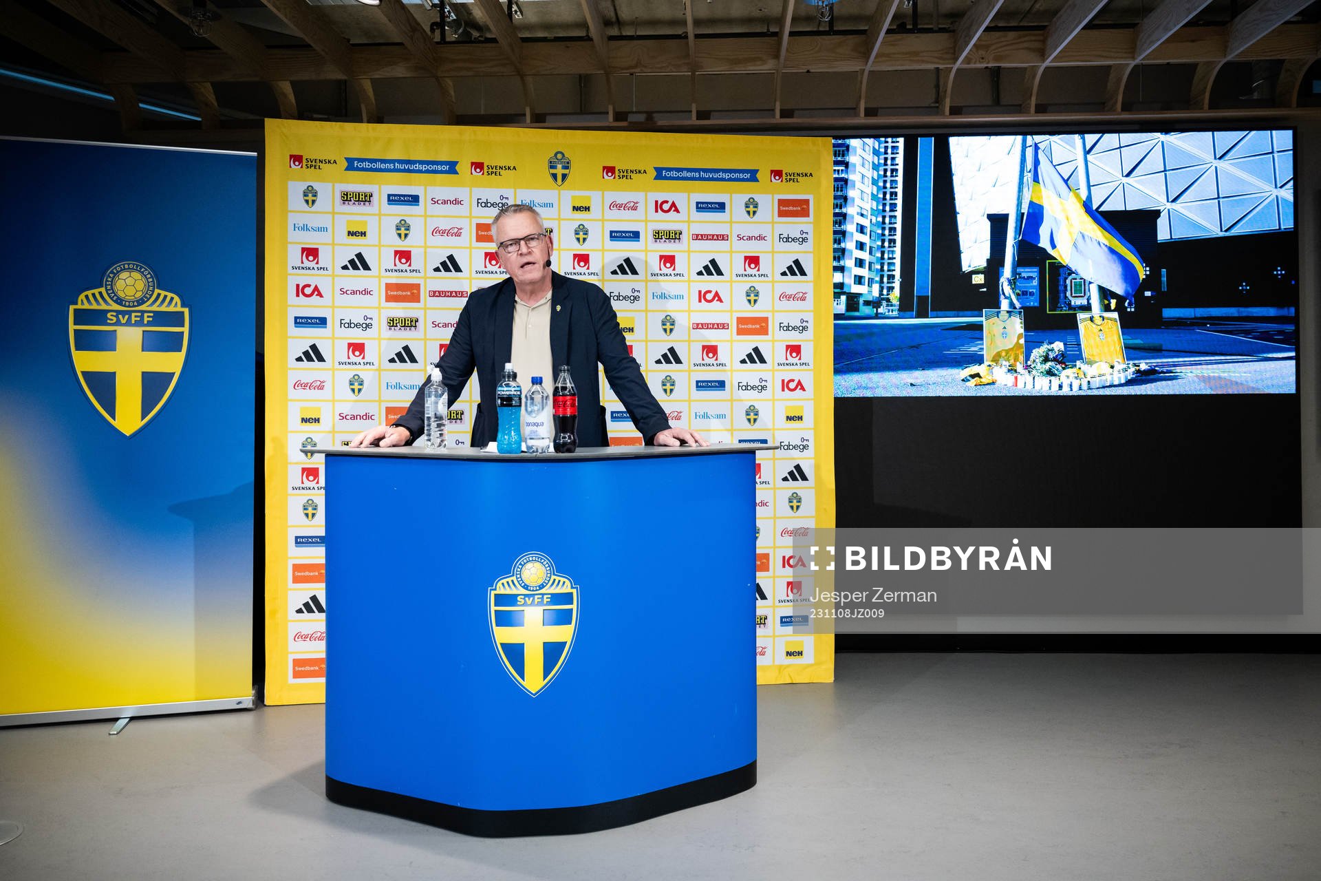 Janne Andersson, head coach of the Swedish men’s football national team at a press conference on November 8, 2023 in Stockholm. 