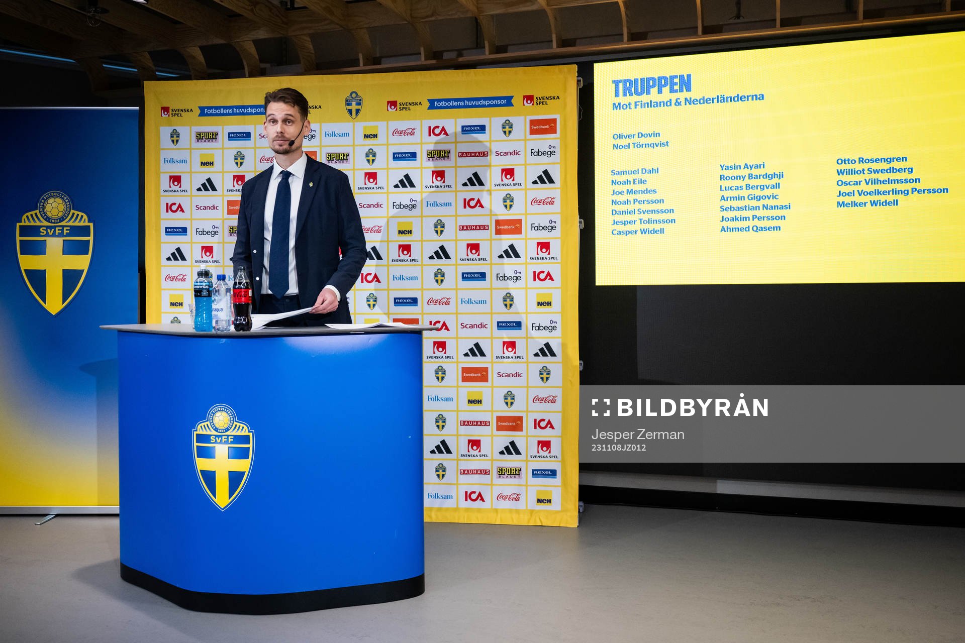 Daniel Bäckström, head coach of the Swedish under-21 national team at a press conference on November 8, 2023 in Stockholm. 