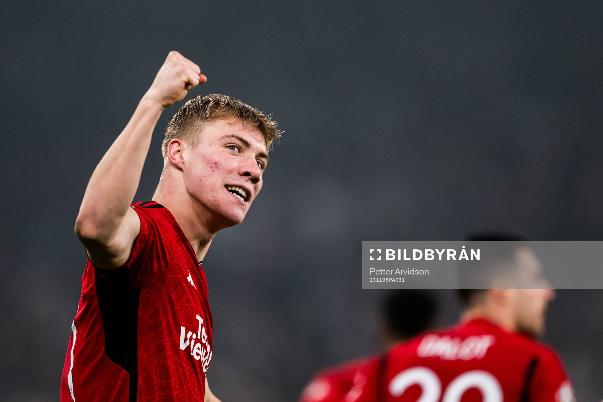 Rasmus Højlund of Manchester United celebrates