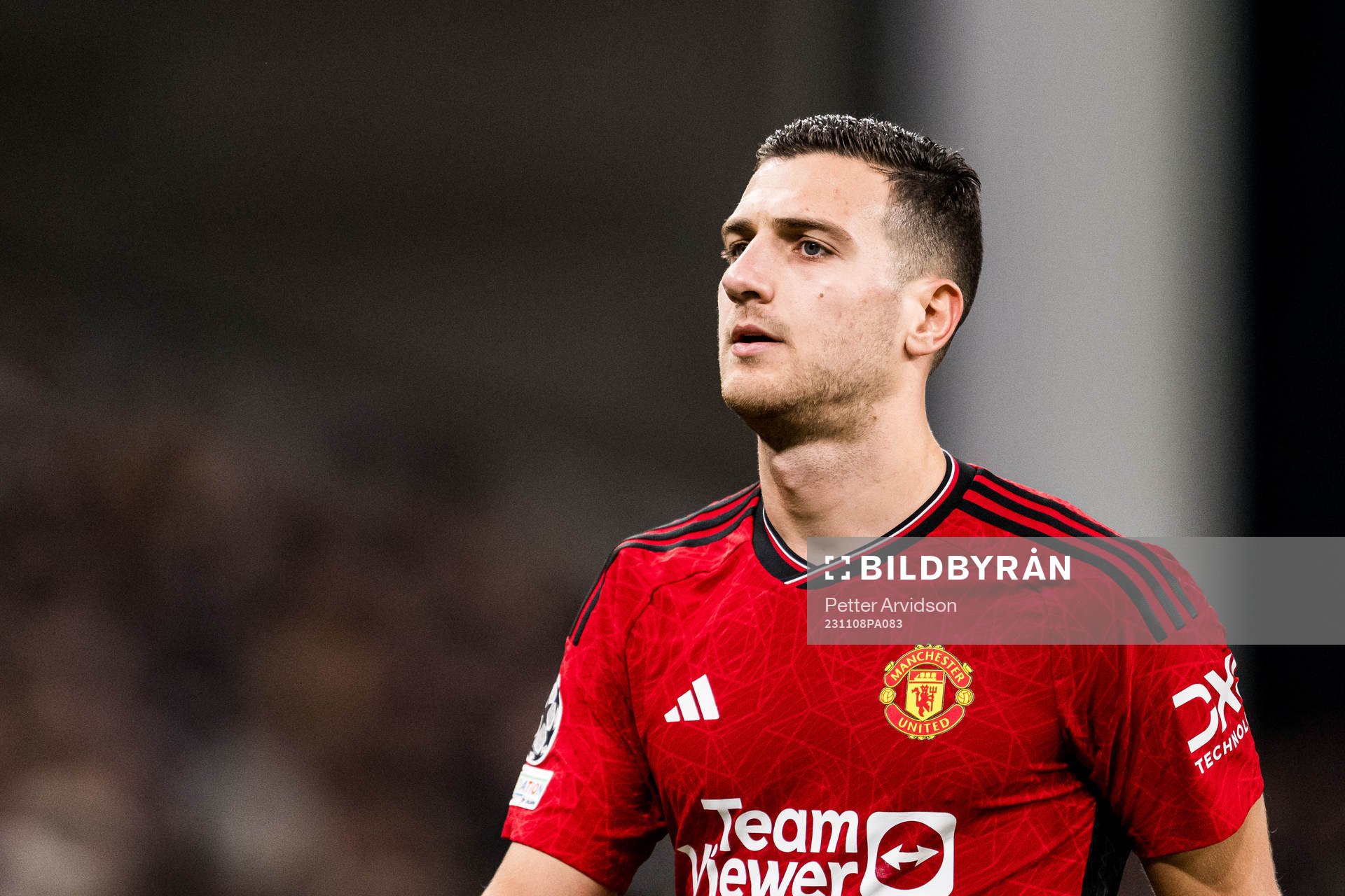 Diogo Dalot of Manchester United during the UEFA Champions League football match between FC Copenhagen and Manchester United on November 8, 2023 in Copenhagen.