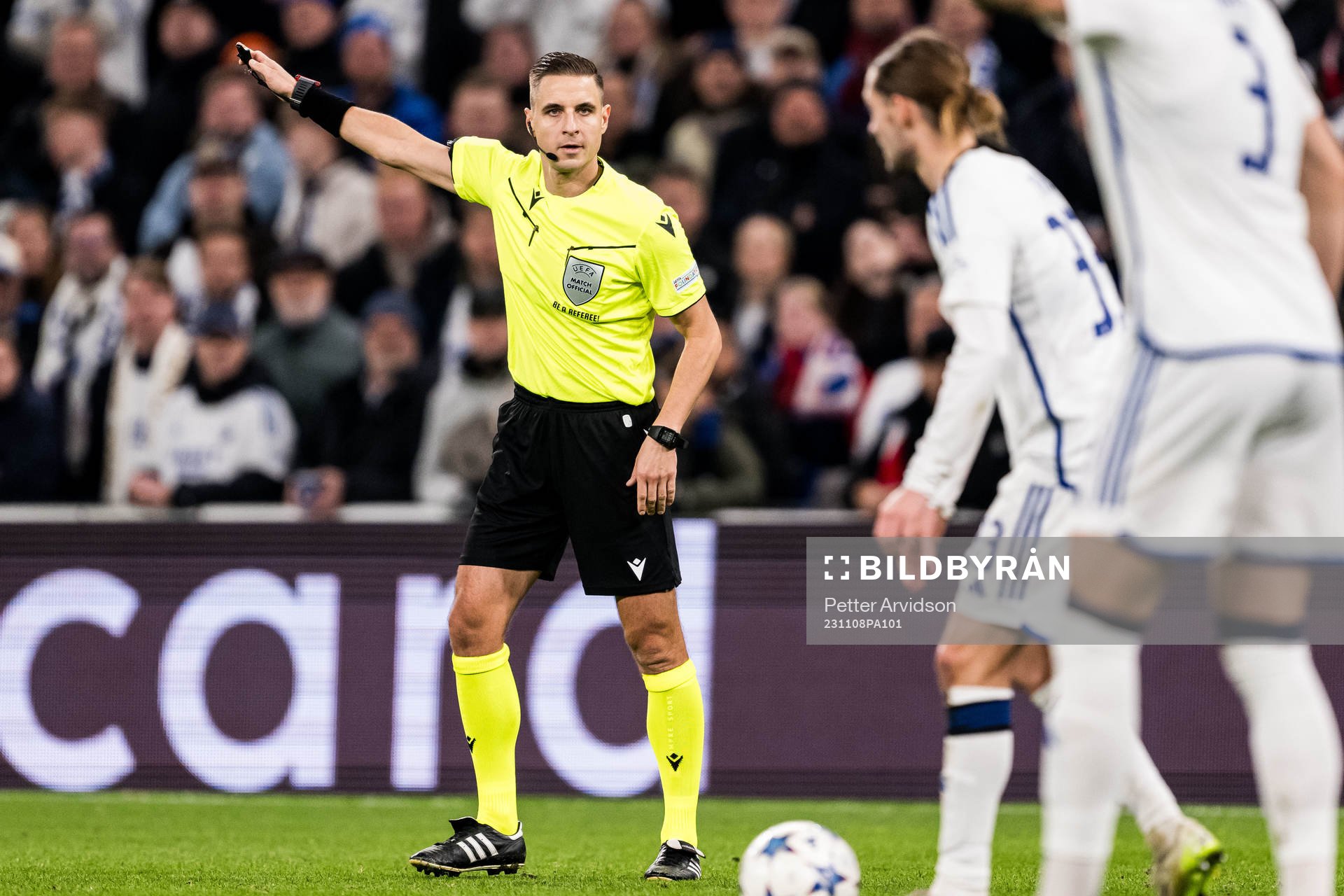 Referee Donatas Rumsas during the UEFA Champions League football match between FC Copenhagen and Manchester United on November 8, 2023 in Copenhagen.