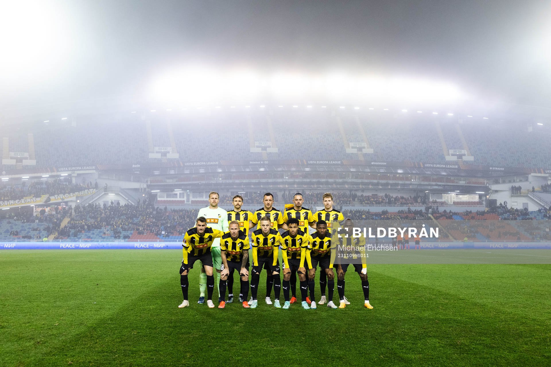 The starting eleven of BK Häcken ahead of the UEFA Europa League football match between BK Häcken and Molde on November 9, 2023 in Göteborg.