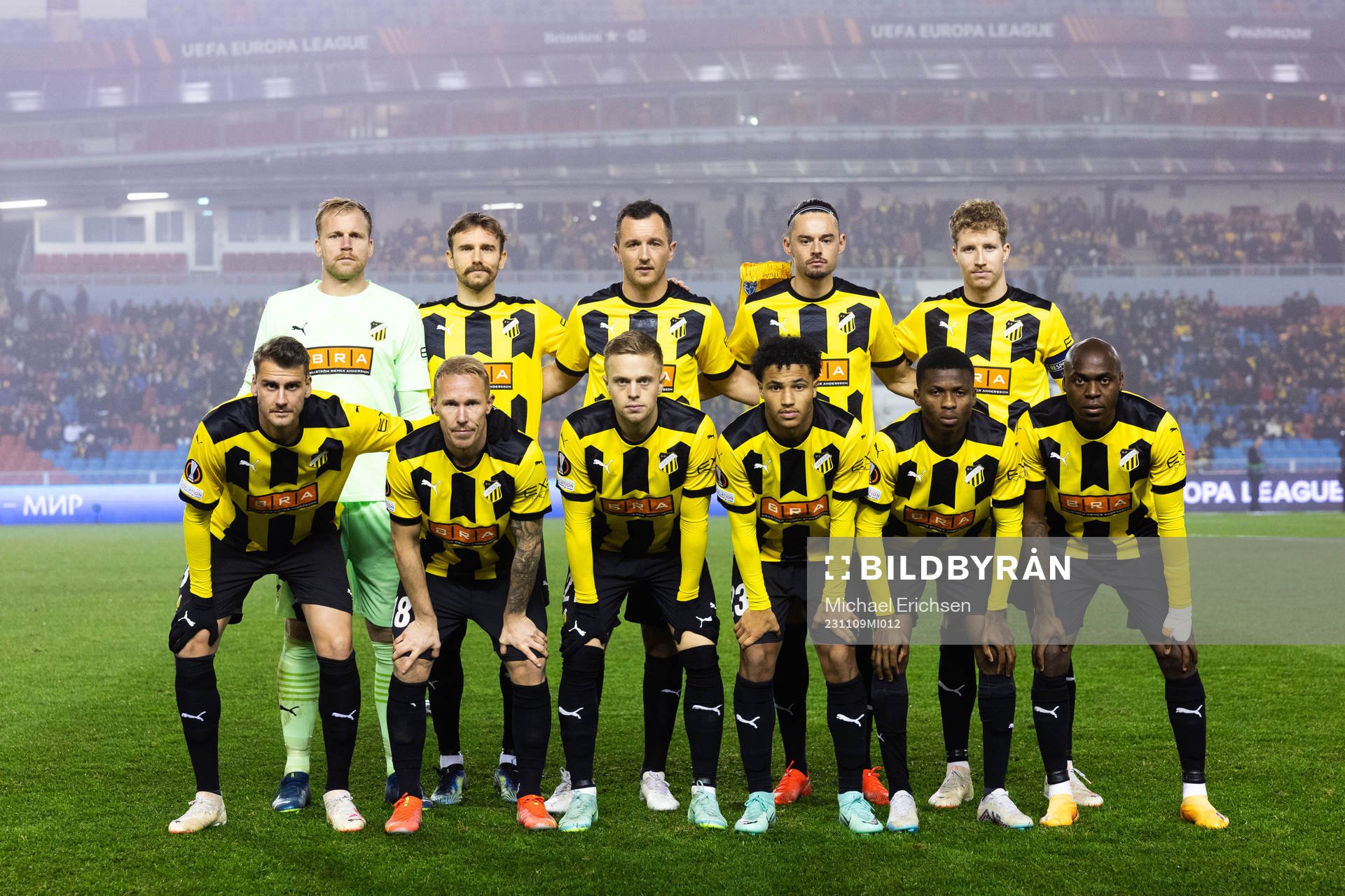 The starting eleven of BK Häcken ahead of the UEFA Europa League football match between BK Häcken and Molde on November 9, 2023 in Göteborg.
