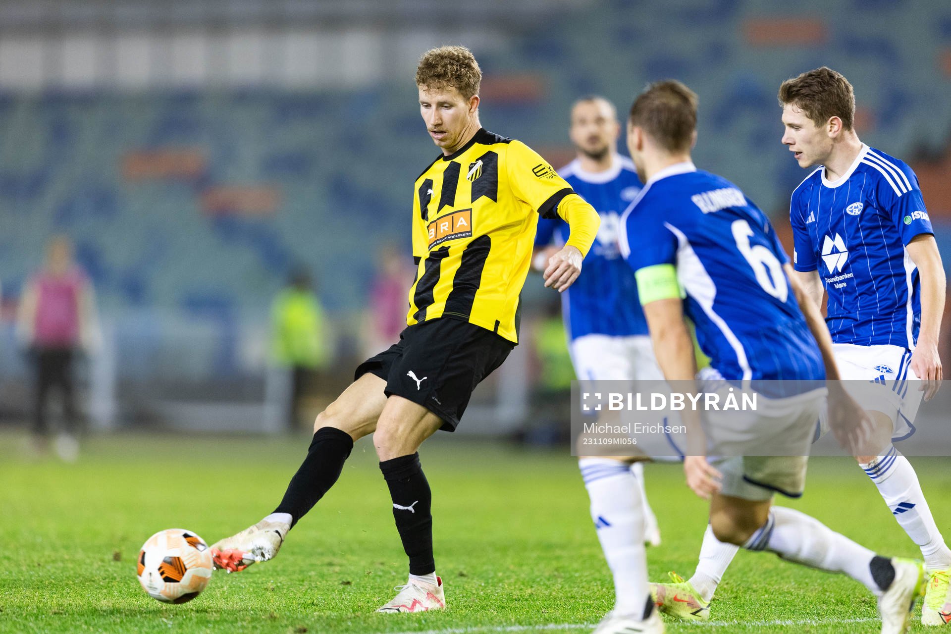Samuel Gustafson of BK Häcken during the UEFA Europa League football match between BK Häcken and Molde on November 9, 2023 in Göteborg.