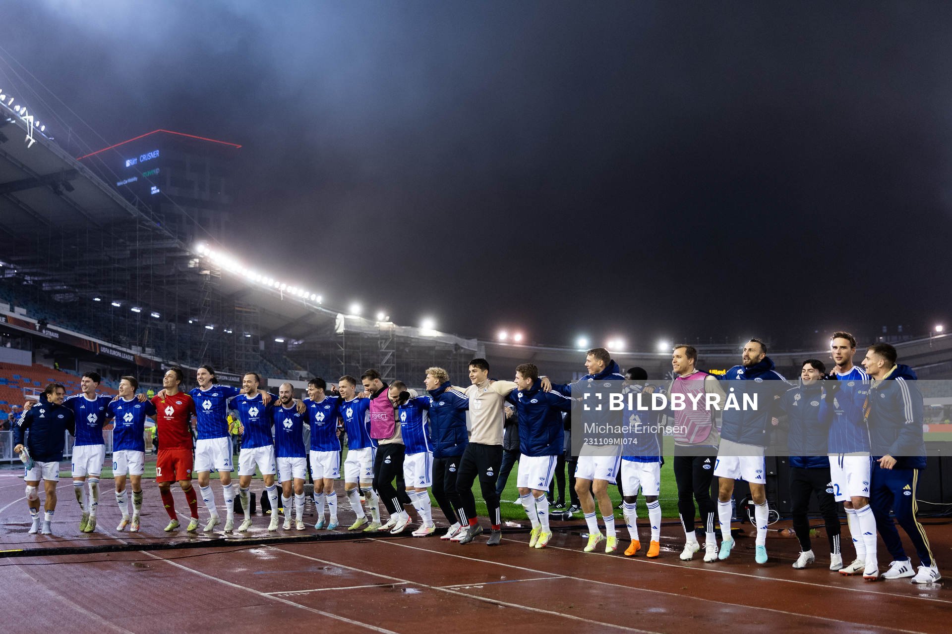 Players of Molde celebrates after the UEFA Europa League football match between BK Häcken and Molde on November 9, 2023 in Göteborg.