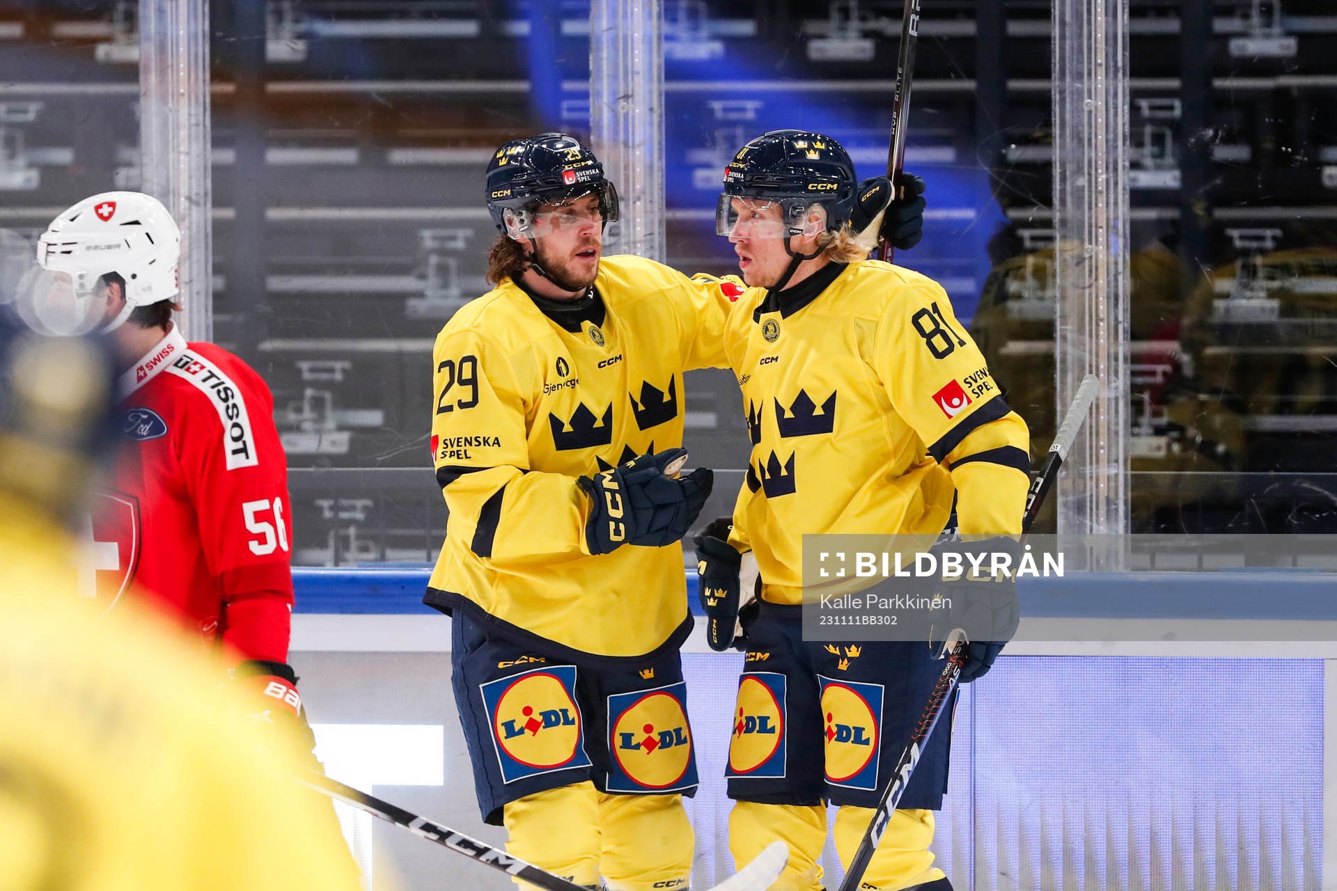 Mario Kempe of Sweden celebrates with Marcus Sylvegård