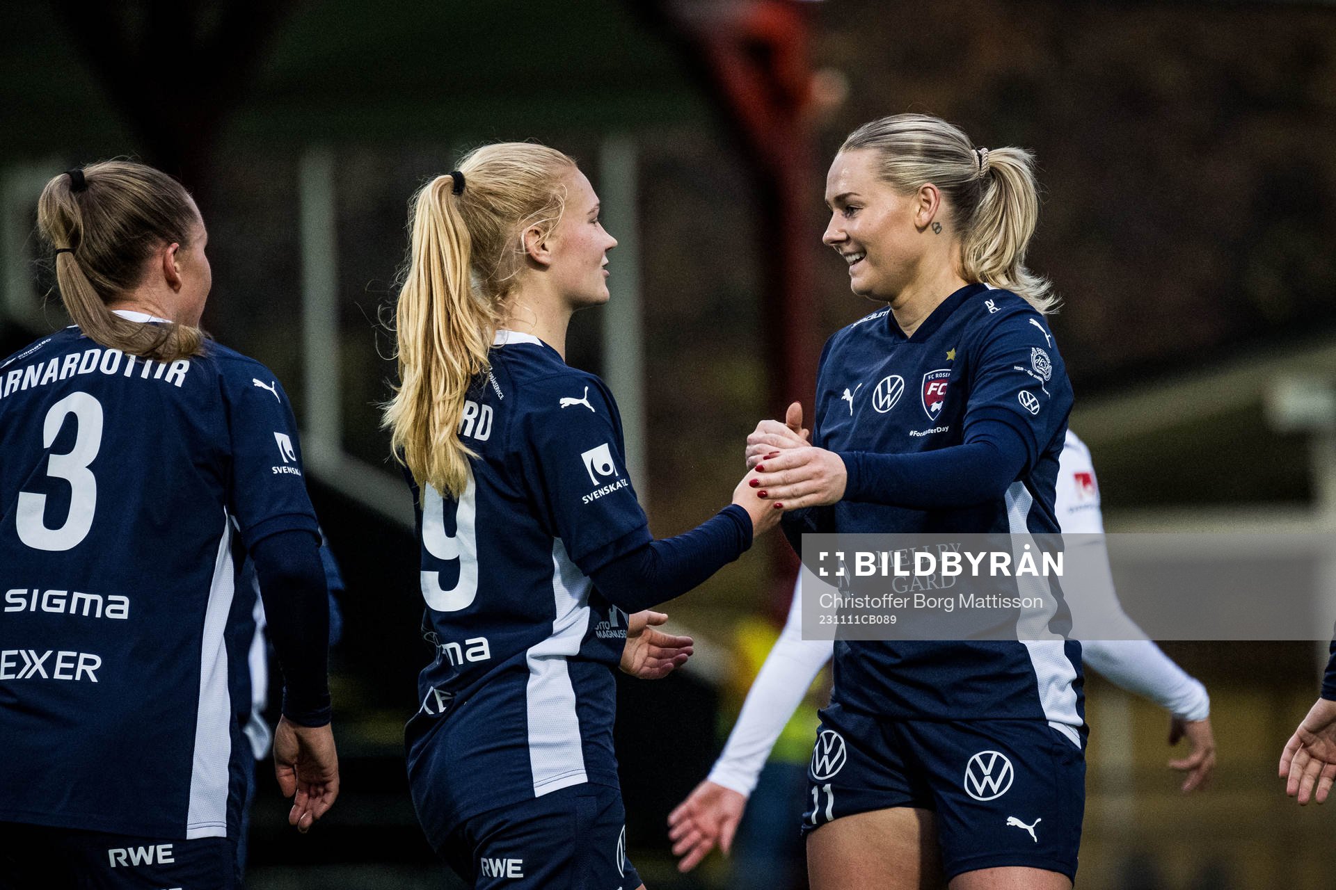 FC Rosengårds Gudrun Arnardottir, Emilia Larsson och Emma
