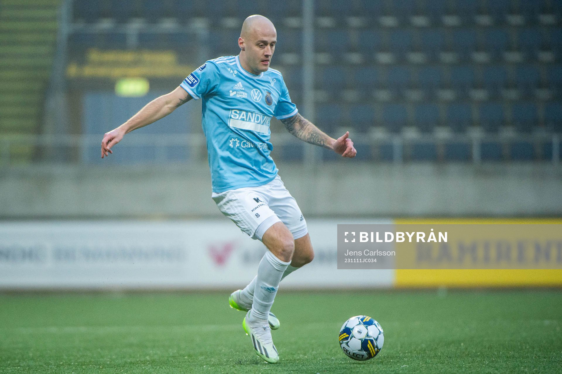 Gefles Anton Lundin under fotbollsmatchen i Superettan mellan Gefle och Trelleborg den 11 november 2023 i Gävle. 