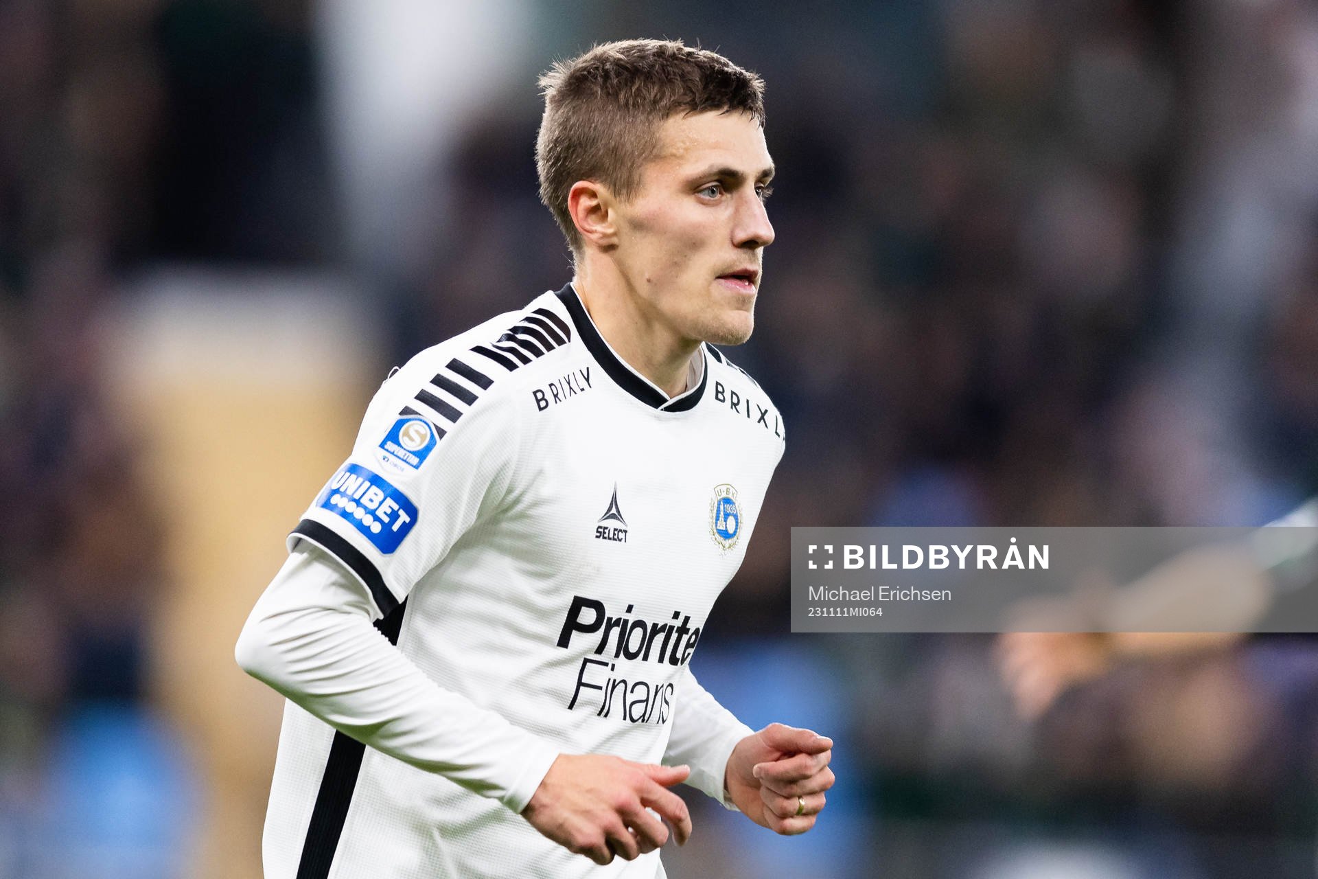Utsiktens Erik Westermark under fotbollsmatchen i Superettan mellan GAIS och Utsikten den 11 november 2023 i Göteborg. 