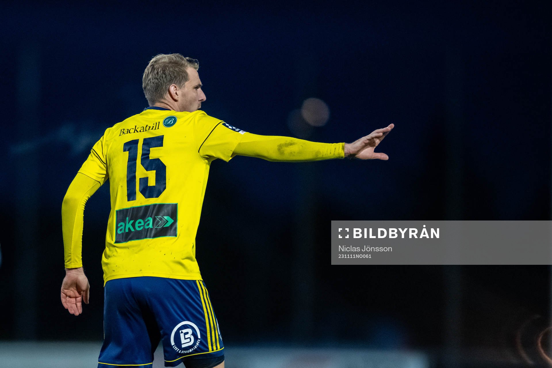 Ängelholms Johan Oremo under fotbollsmatchen i Division 1 Södra mellan Ängelholm och Torns IF den 11 november 2023 i Ängelholm. 